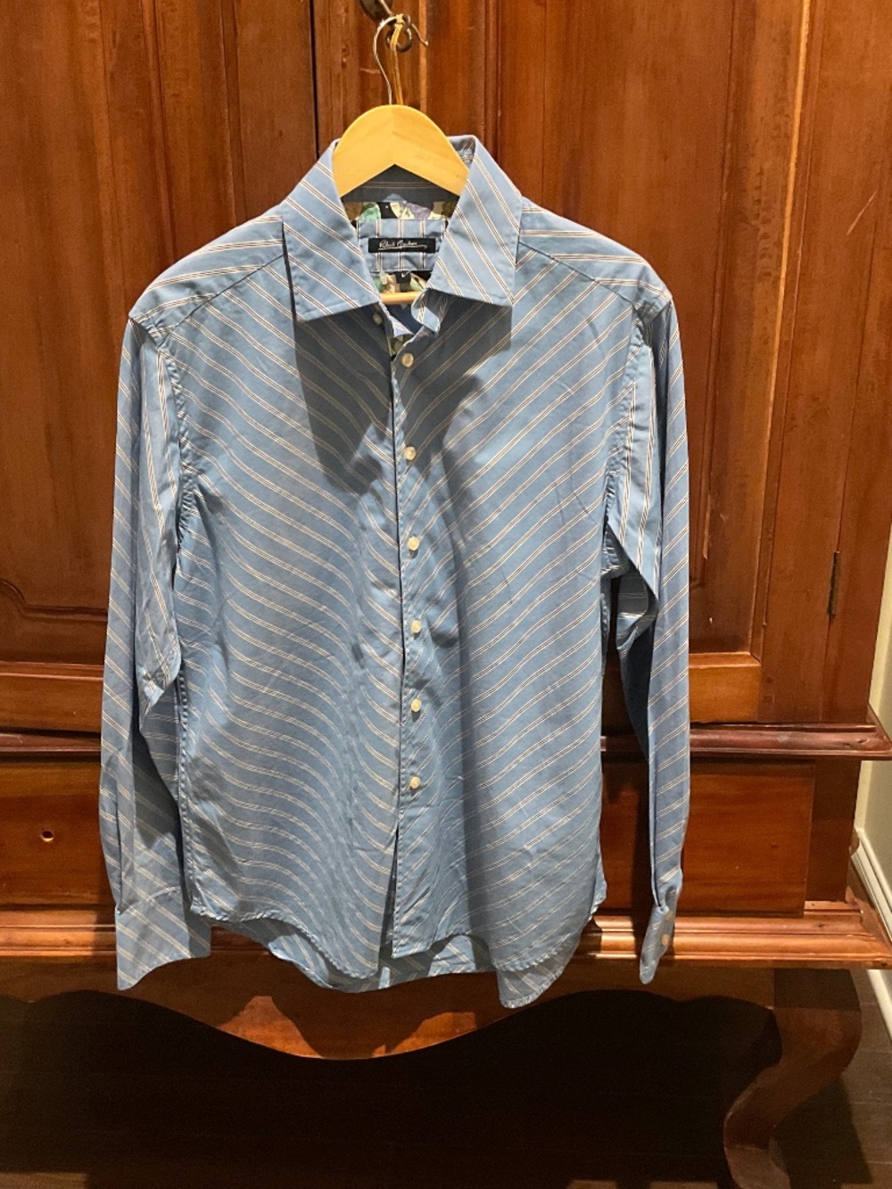 Robert Graham Men’s  Button Up Striped , Long Sleeve Shirt, Color Blue, Size L